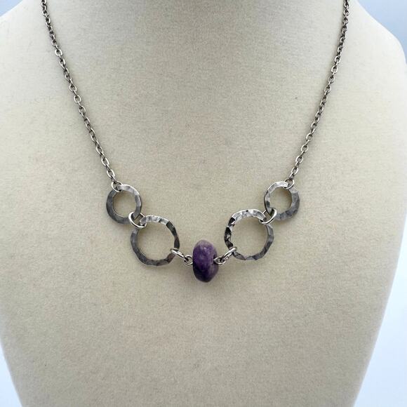Park Lane Silver Tone Round Metal Purple Stone Short Necklace Dainty Fairycore - Picture 5 of 8
